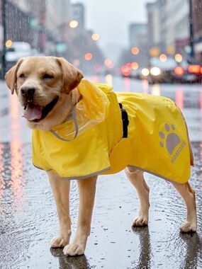 MAMORE Dog Raincoat XXL Waterproof Yellow Hooded Reflective Poncho NWOT